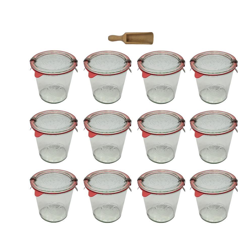 Słoiki Weck 580ml przetwory MOLD żaroodporne miara spinki wieko gumka 12szt