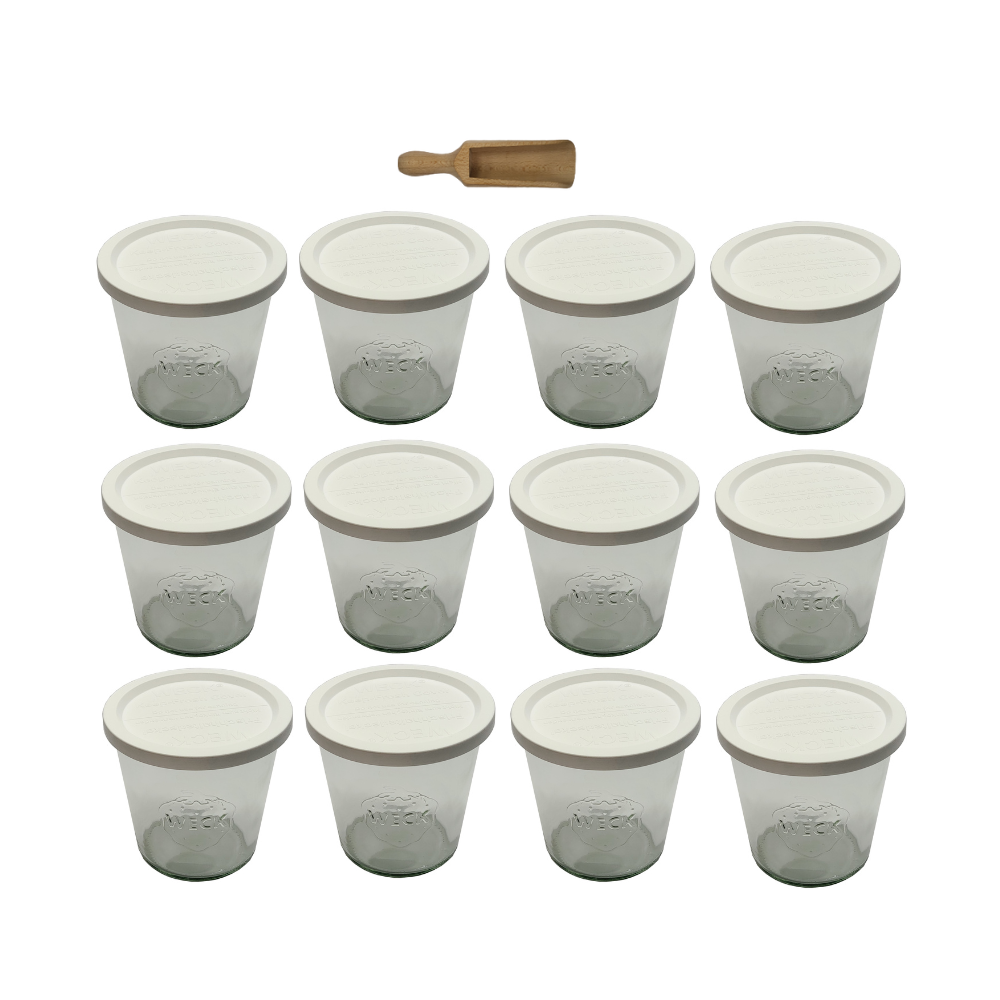 Słoiki Weck 580ml przetwory MOLD żaroodporne plastikowe wieka MIARKA 12szt