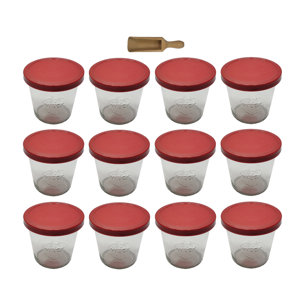 Słoiki Weck 580ml przetwory MOLD żaroodporne silikonowe wieko 12szt miarka