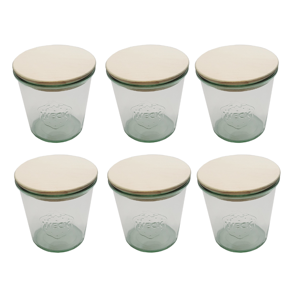 Słoiki Weck 580ml przetwory MOLD żaroodporne drewniane wieka 6szt SOLIDNE