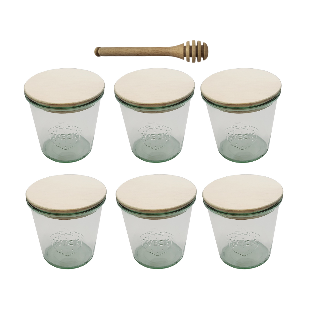 Słoiki Weck 580ml przetwory MOLD żaroodporne drewniane wieka 6szt nabierak