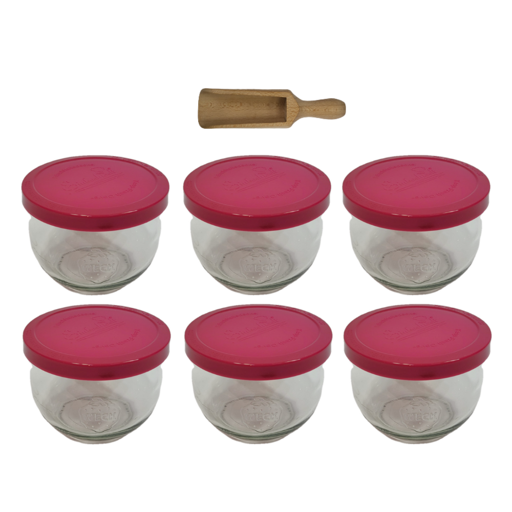 Słoiki Weck 580ml 0,5L słoik TULIP żaroodporne silikonowe wieko 6szt miarka