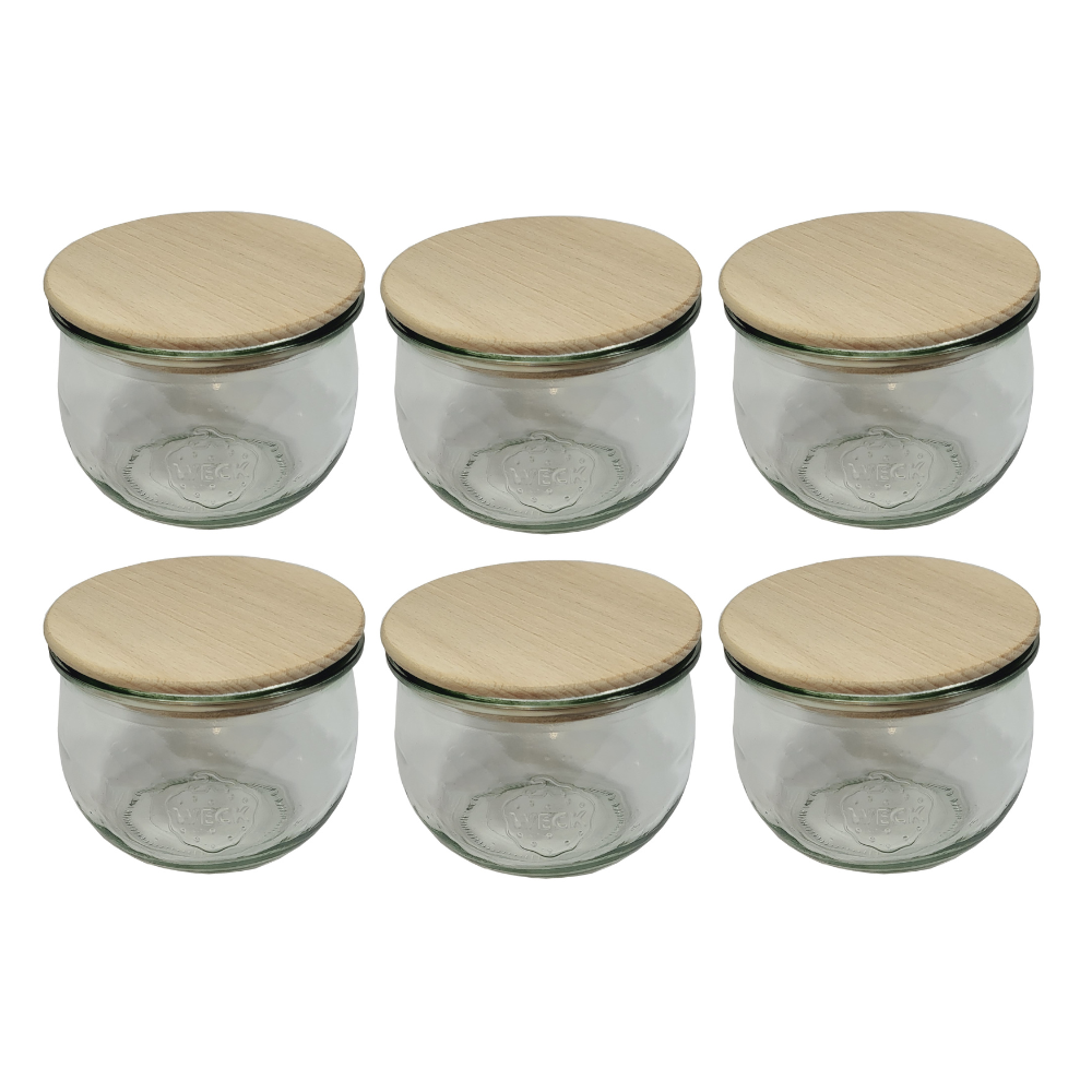 Słoiki Weck 580ml 0,5L przetwory TULIP żaroodporne drewniane wieka 6szt