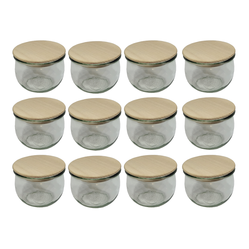 Słoiki Weck 580ml 0,5L przetwory TULIP żaroodporne drewniane wieka 12szt