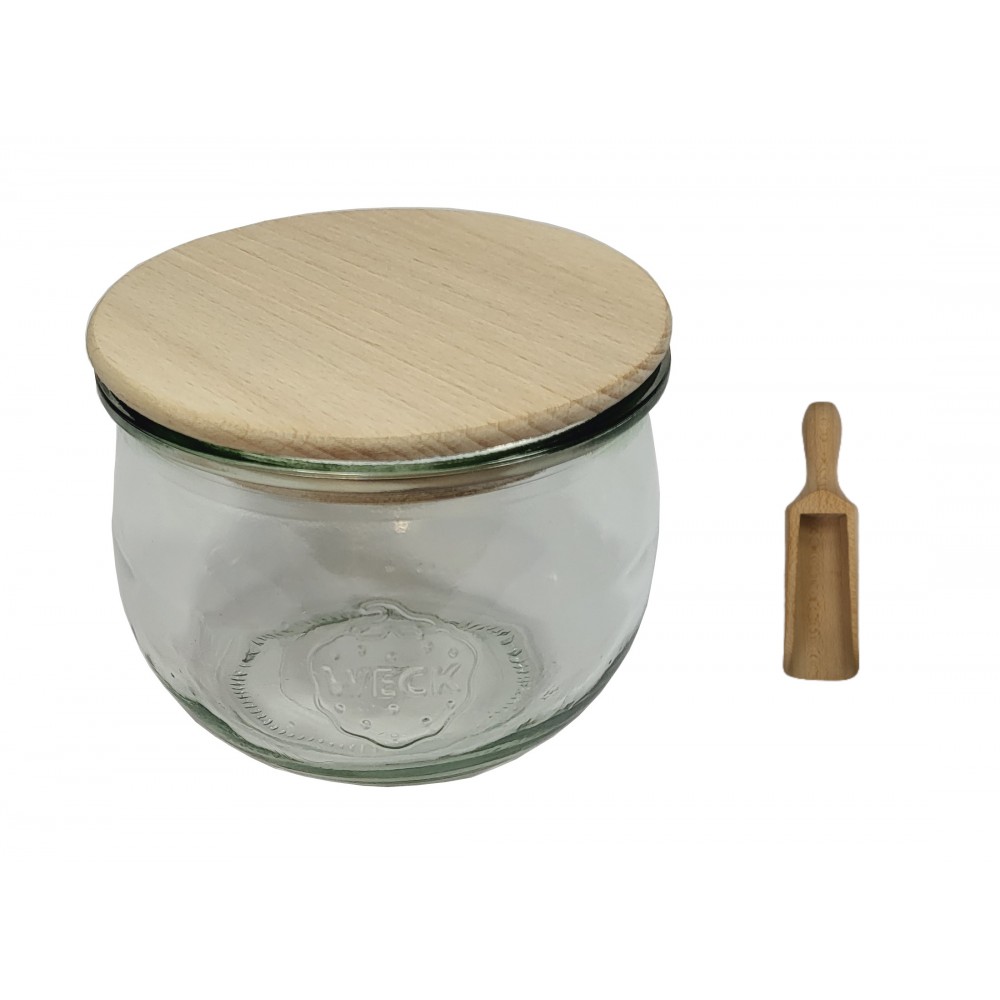 Słoik Weck 580ml 0,5L ciastka TULIP żaroodporny drewniane wieko 1szt miarka