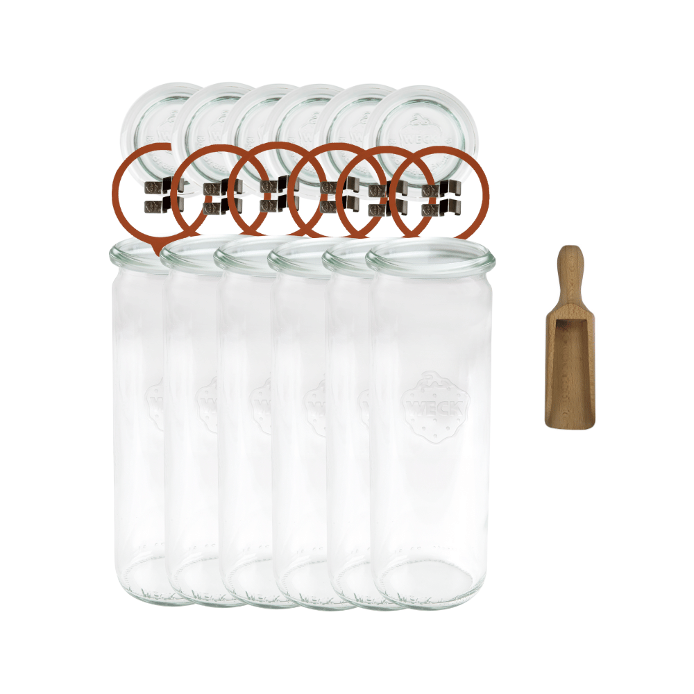 Słoiki Weck 600ml przetwory soki CYLINDER miarka spinki wieko gumka 6szt