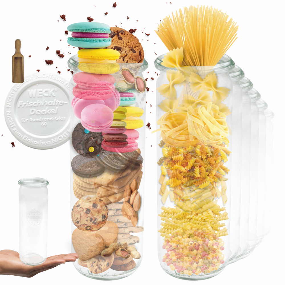 Słoiki Weck 600ml soki CYLINDER żaroodporne plastikowe wieka MIARKA 6szt