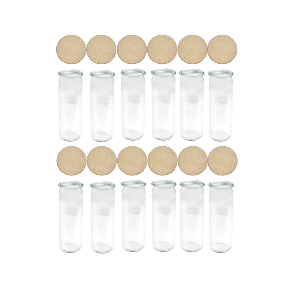 Słoiki Weck 600ml przetwory CYLINDER żaroodporne drewniane wieka 12szt SOLIDNE