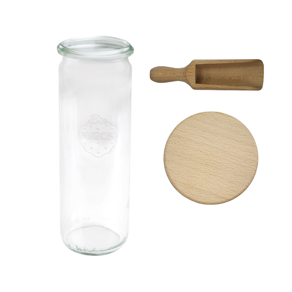 Słoik Weck 600ml na ciastka CYLINDER żaroodporny drewniane wieko 1szt miarka