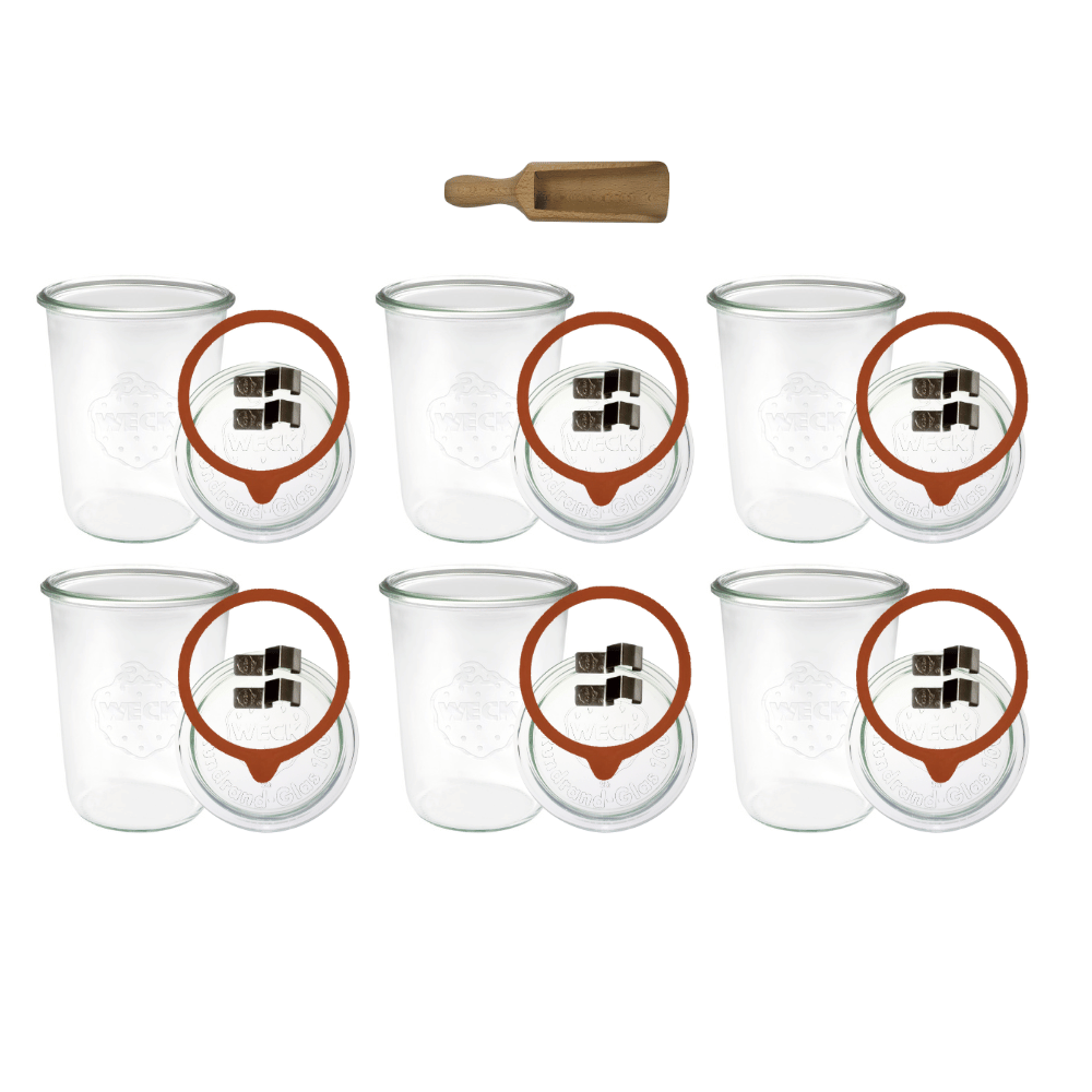 Słoiki Weck 850ml do kiszenia MOLD żaroodporne miarka spinki wieko gumka 6szt