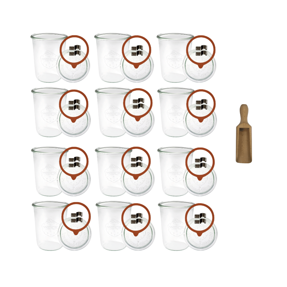 Słoiki Weck 850ml MOLD żaroodporne miara spinki wieko gumka 12szt