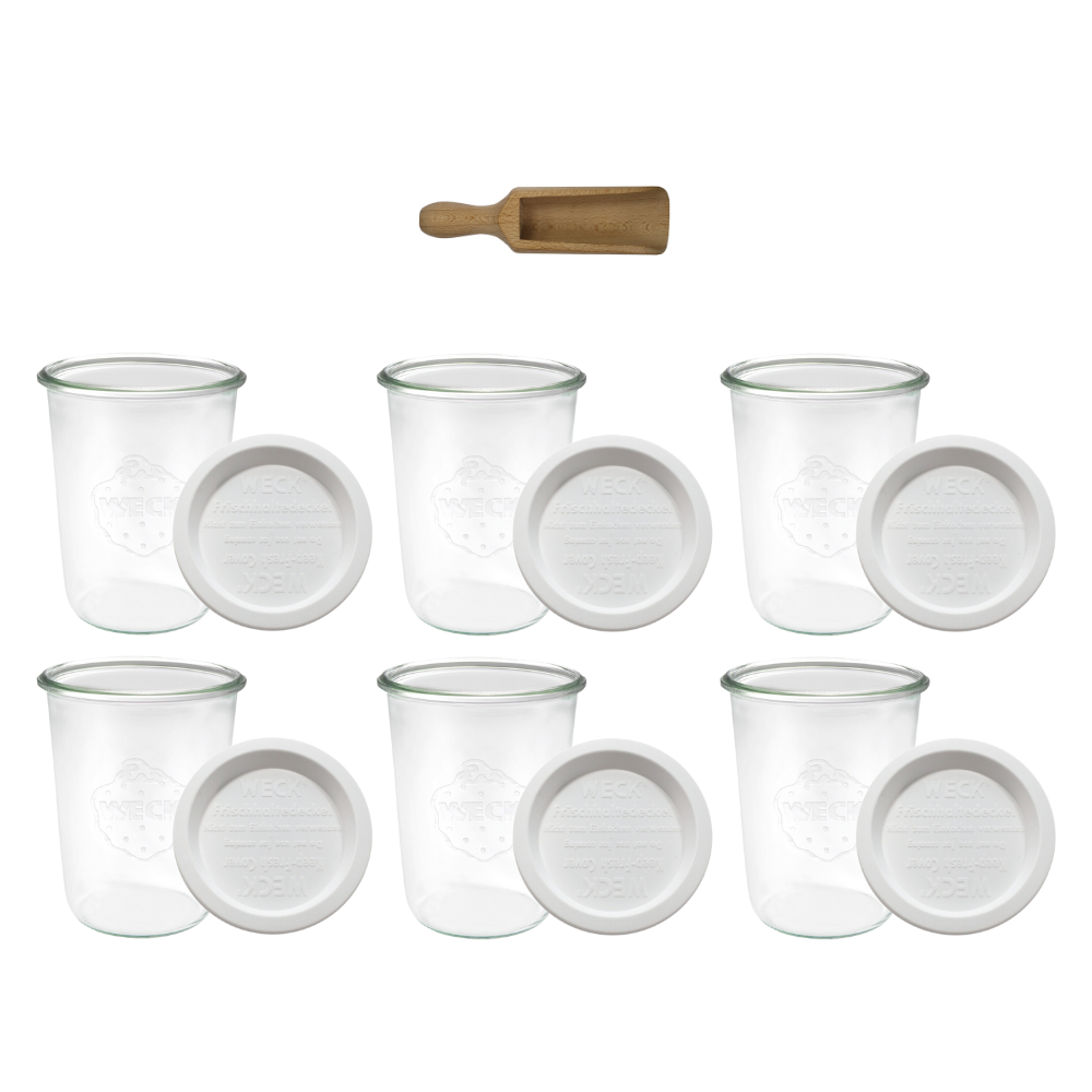 Słoiki Weck 850ml przetwory MOLD ryż makaron plastikowe wieka MIARKA 6szt