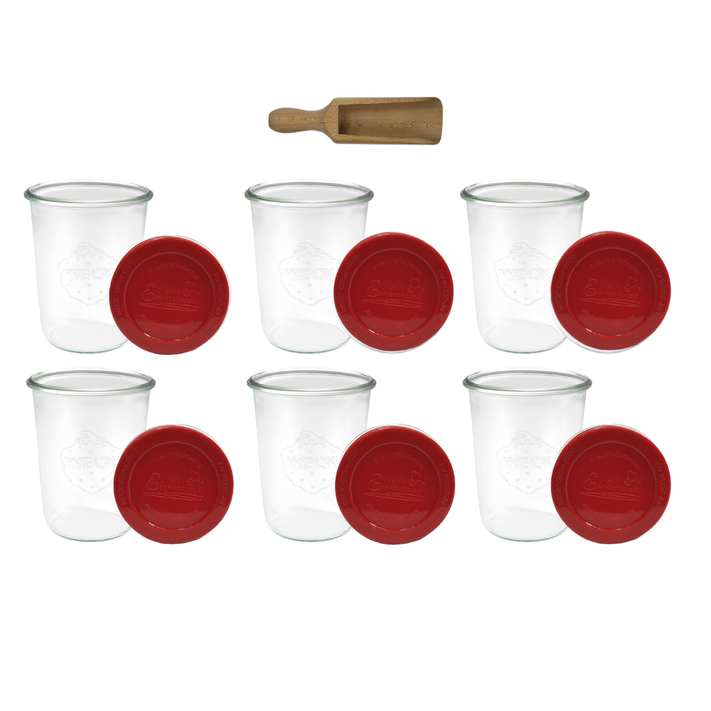 Słoiki Weck 850ml do zupy płynów MOLD szczelne silikonowe wieka 6szt miarka