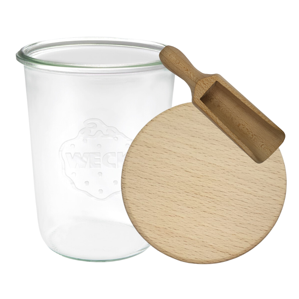 Słoik Weck 850ml na ciastka MOLD drewniane wieko z uszczelką 1szt miarka