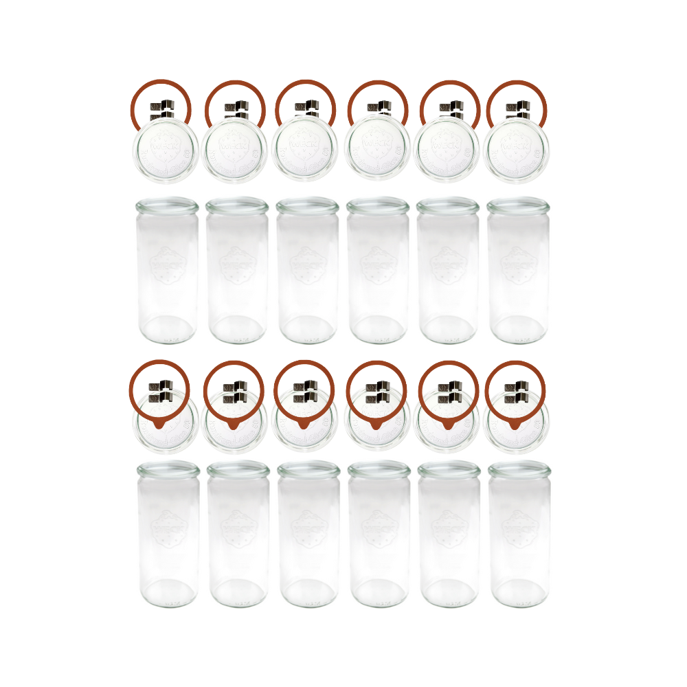 Słoiki Weck 1l 1040ml ogórki CYLINDER żaroodporne zapinki wieko gumka 12szt