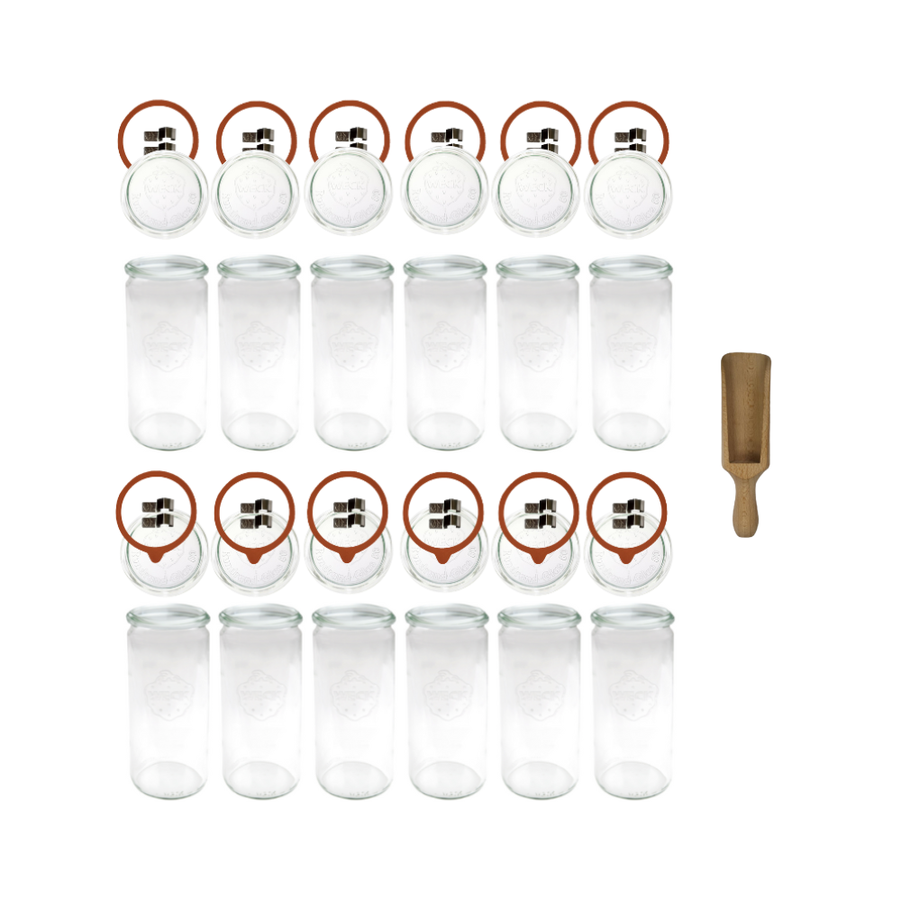 Słoiki Weck 1l na sok CYLINDER 1040ml słoik miara spinki wieko gumka 12szt