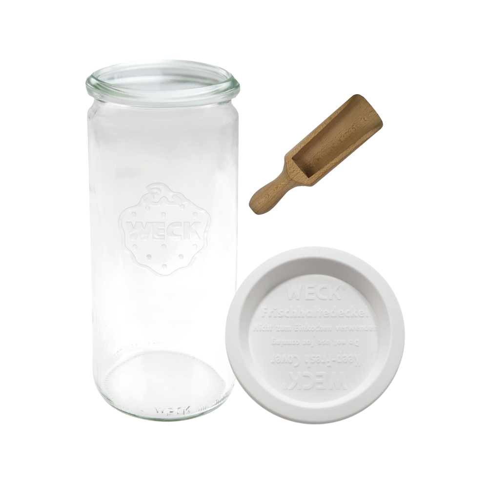 Słoik Weck 1l  CYLINDER produkty sypkie plastikowe wieko MIARKA 1szt 1040ml