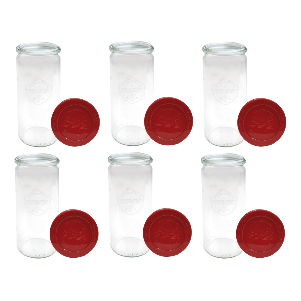 Słoiki Weck 1l płyny CYLINDER słoiki szczelne silikonowe wieka 6szt 1040ml