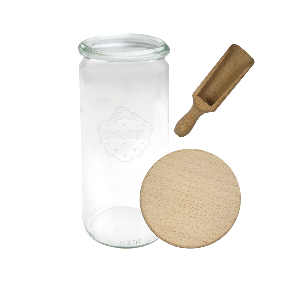 Słoik Weck 1l 1040ml weki CYLINDER szczelne drewniane wieko 1szt miarka