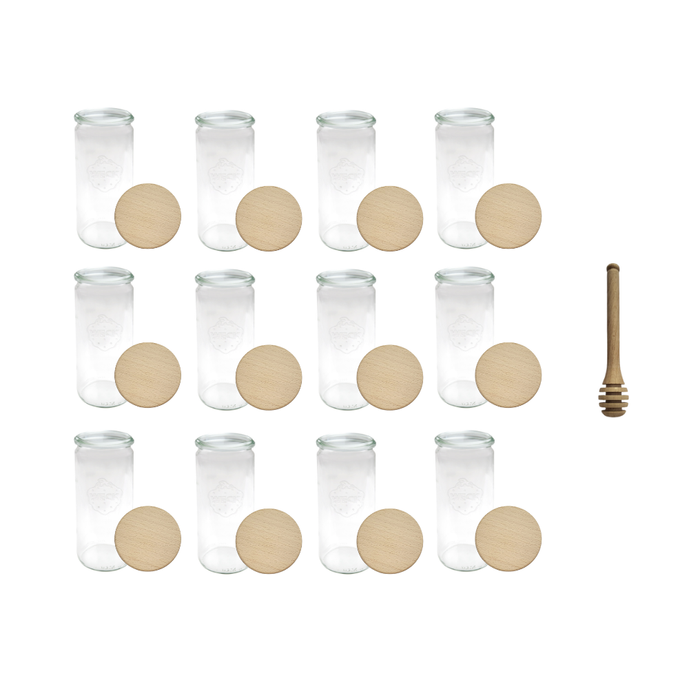 Słoiki Weck 1l 1040ml CYLINDER szczelne drewniane wieka 12szt nabierak