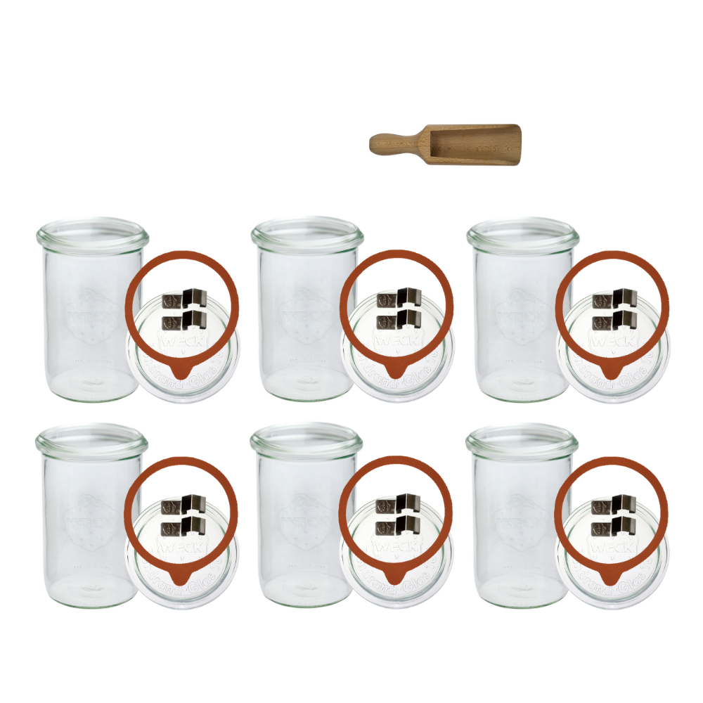 Słoiki Weck 1l 1050ml soki MOLD miarka spinki wieko gumka 6szt