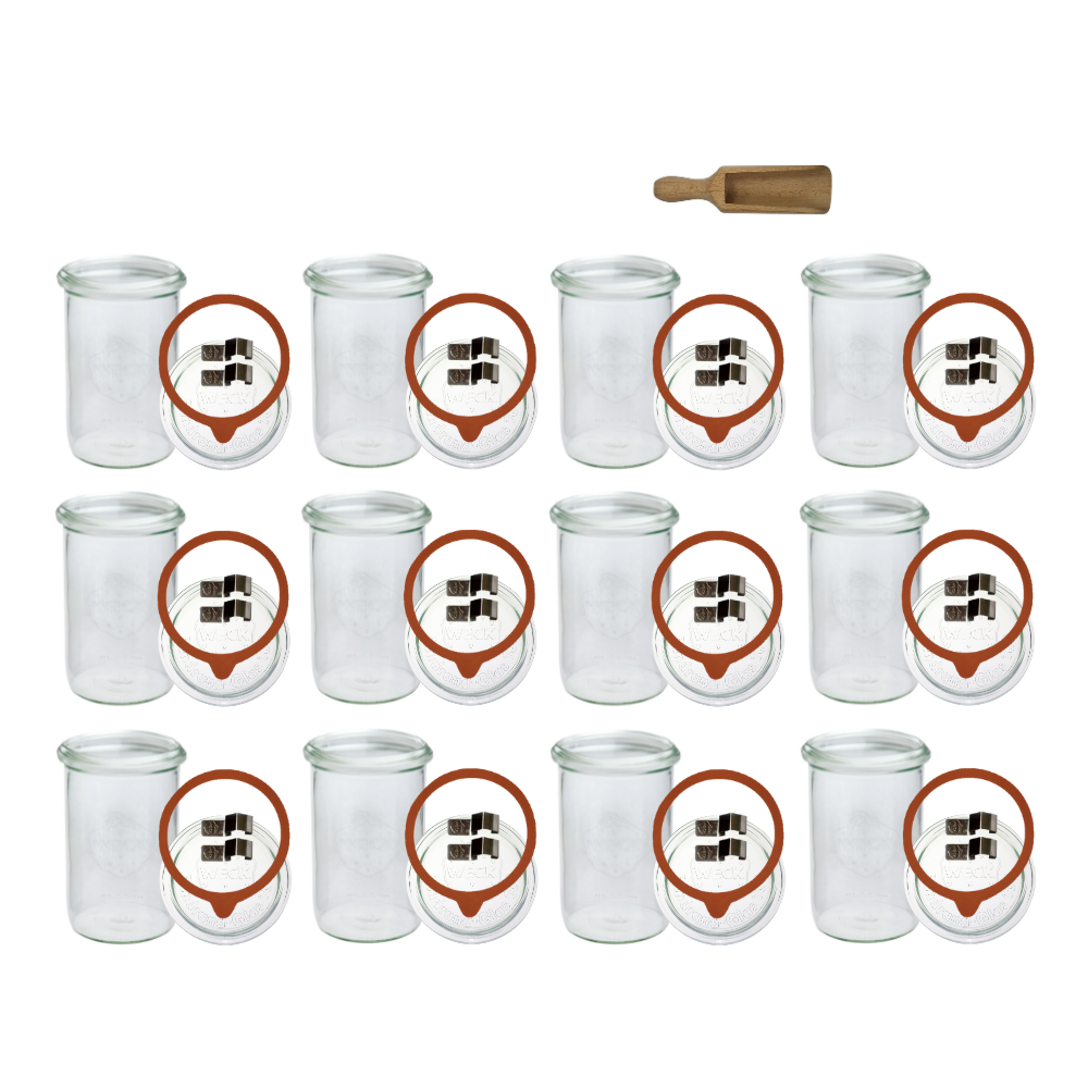 Słoiki Weck 1050 1l na sok MOLD żaroodporne miara spinki wieko gumka 12szt