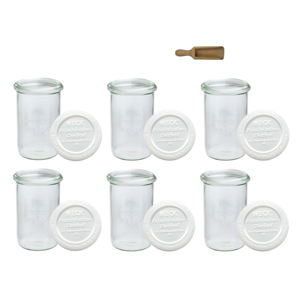 Słoiki Weck 1050ml 1l MOLD mąka ryż makaron plastikowe wieka MIARKA 6szt