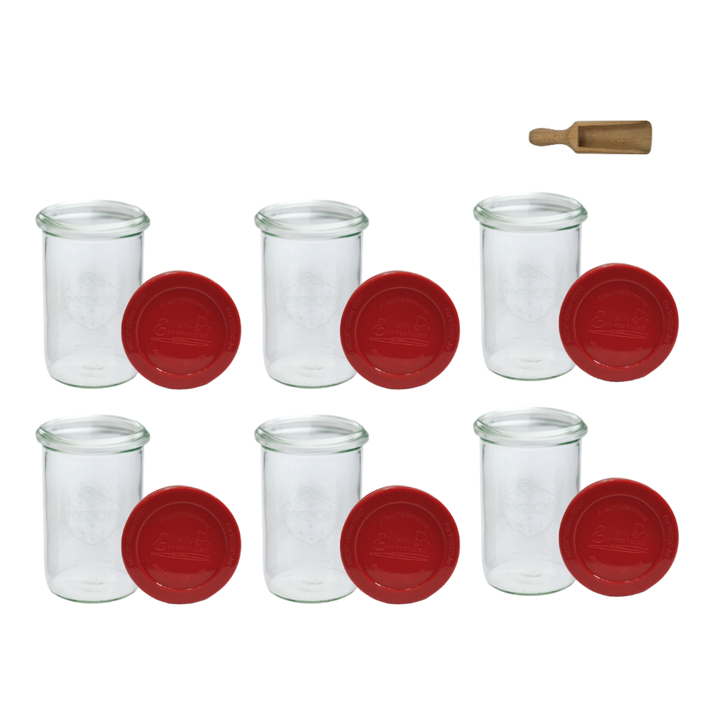 Słoiki Weck 1050ml weki 1l płyny MOLD szczelne silikonowe wieko 6szt miarka