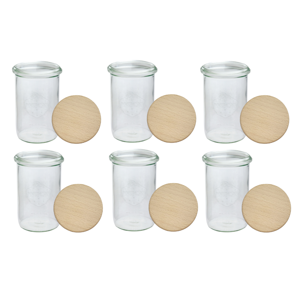 Słoiki Weck 1l przetwory MOLD szczelne drewniane wieka 6szt 1050