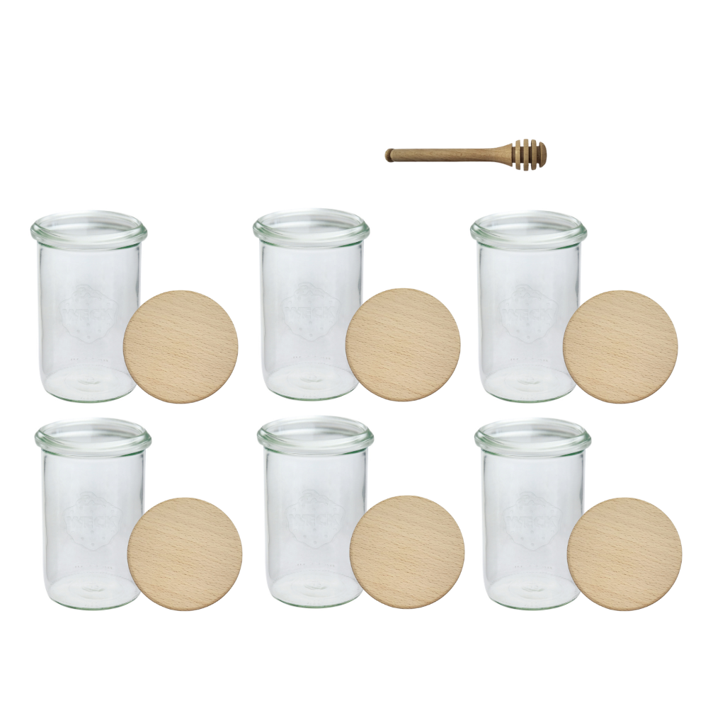 Słoiki Weck 1l 1050ml MOLD szczelne drewniane wieka 6szt nabierak