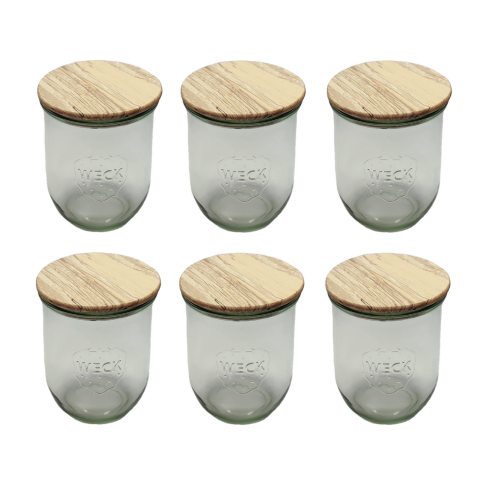 Słoiki Weck 1l przetwory TULIP szczelne drewniane wieka 6szt 1062
