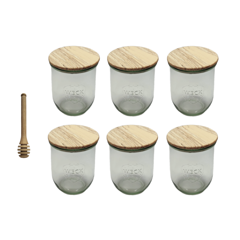 Słoiki Weck 1l 1062ml TULIP szczelne drewniane wieka 6szt nabierak