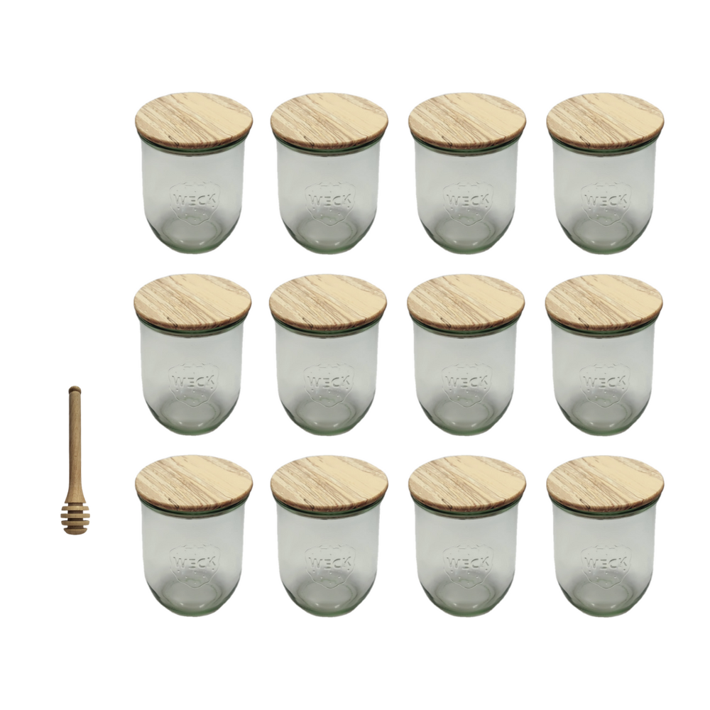 Słoiki Weck 1l 1062ml TULIP szczelne drewniane wieka 12szt nabierak
