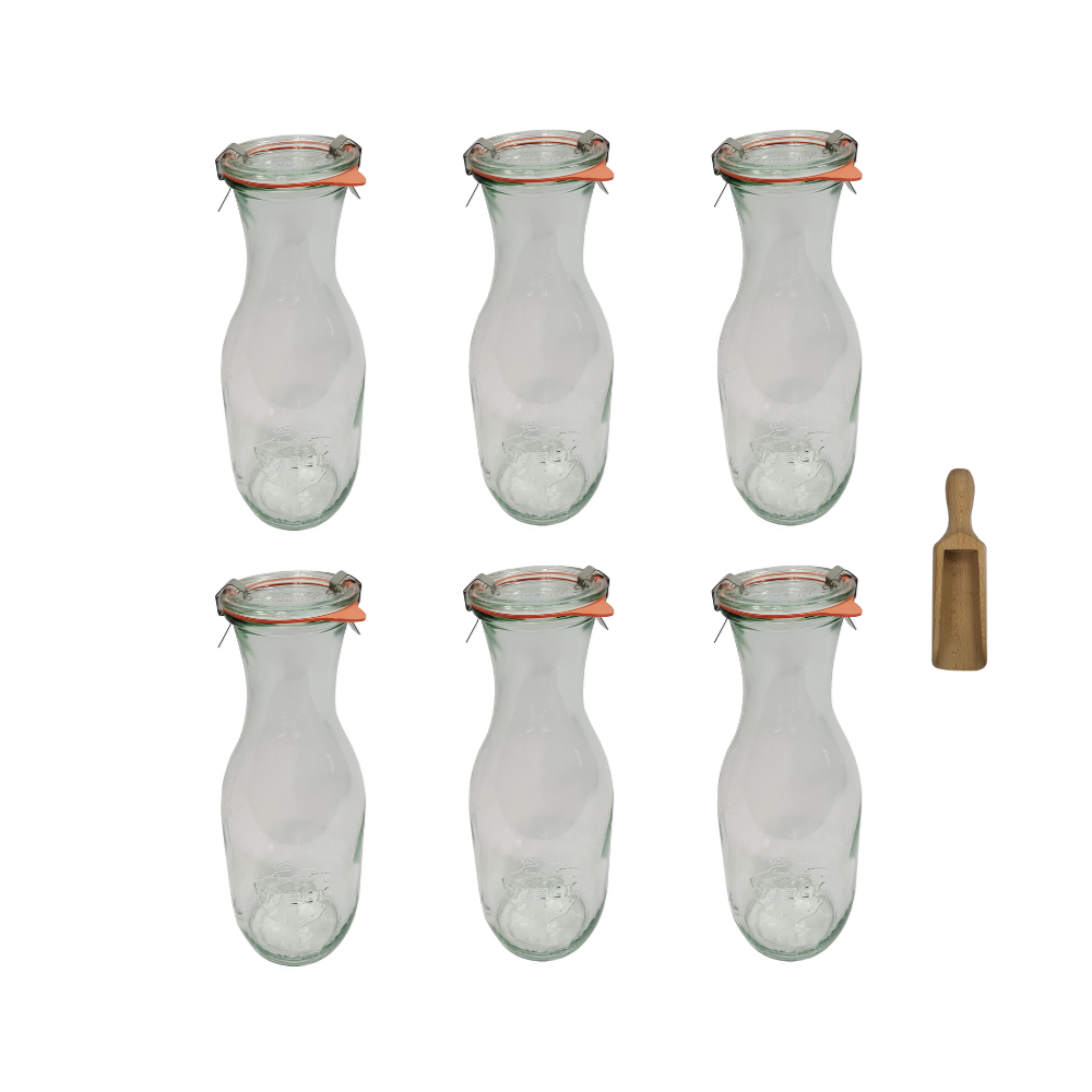 Karafki 1062ml Weck 1L miarka spinki wieko gumka 6szt do wody wina soku