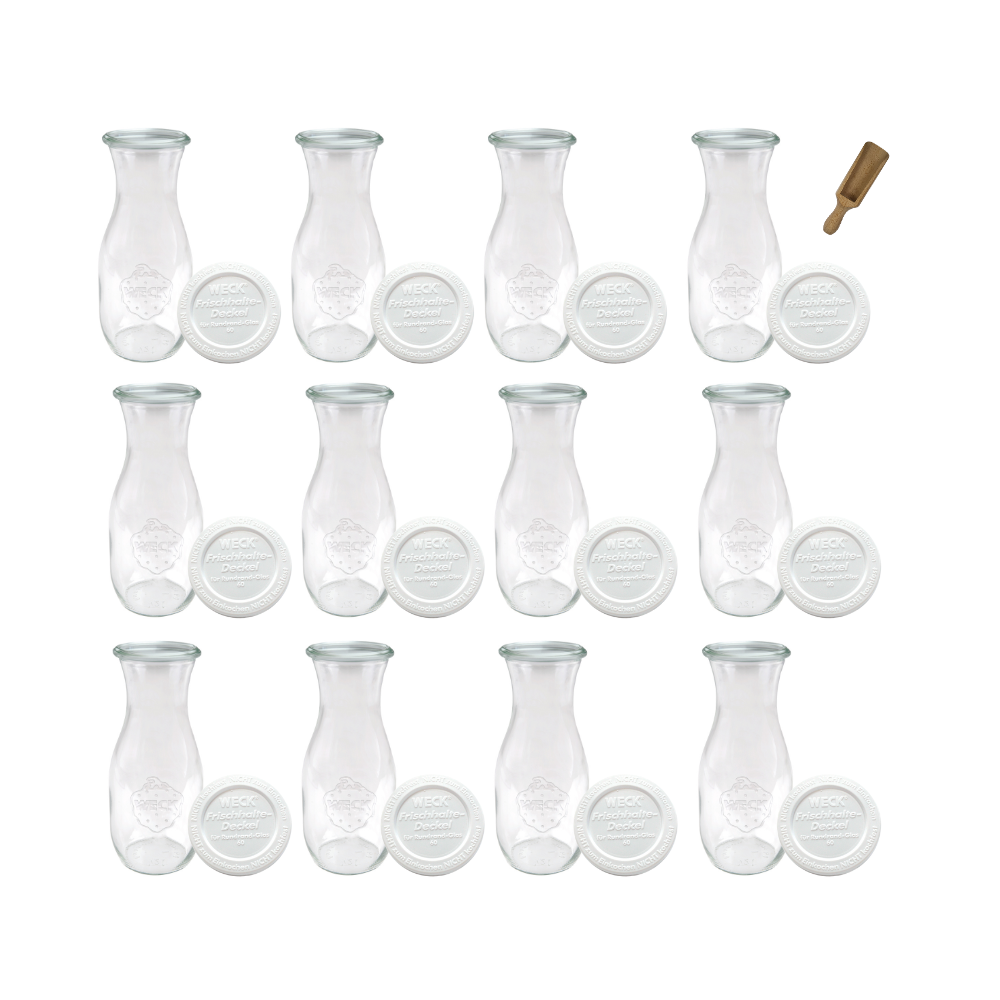 Karafki 1062ml Weck 1L plastikowe wieka MIARKA 12szt do wody wina soku