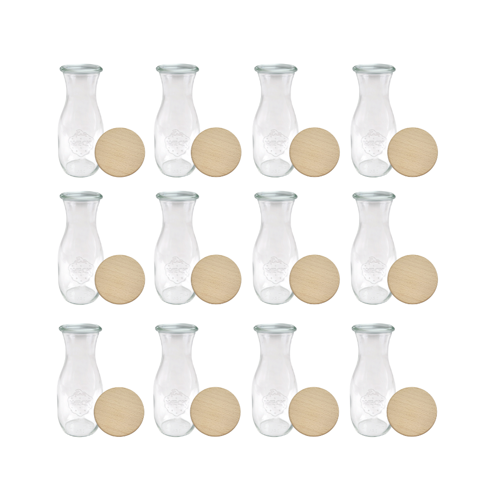 Karafki 1062ml Weck 1L drewniane wieka z gumką 12szt butelka