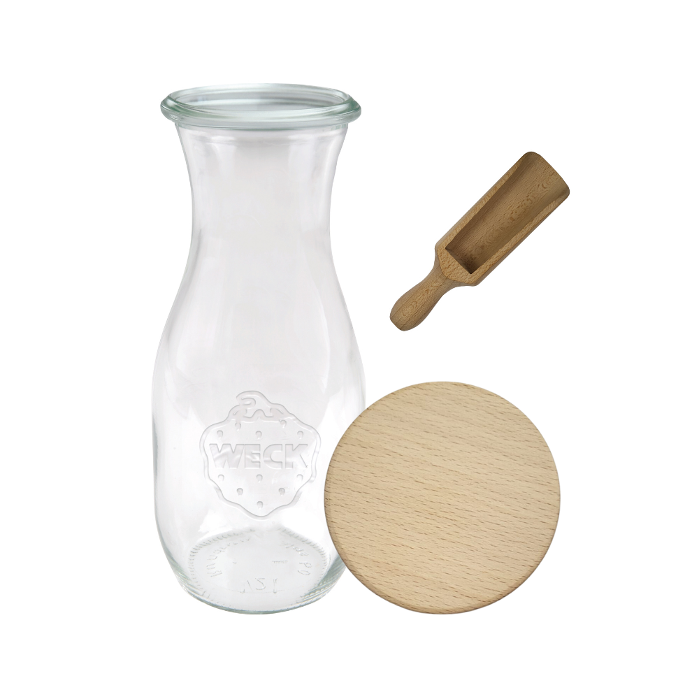 Karafka 1062ml Weck 1L drewniane wieko 1szt miarka butelka
