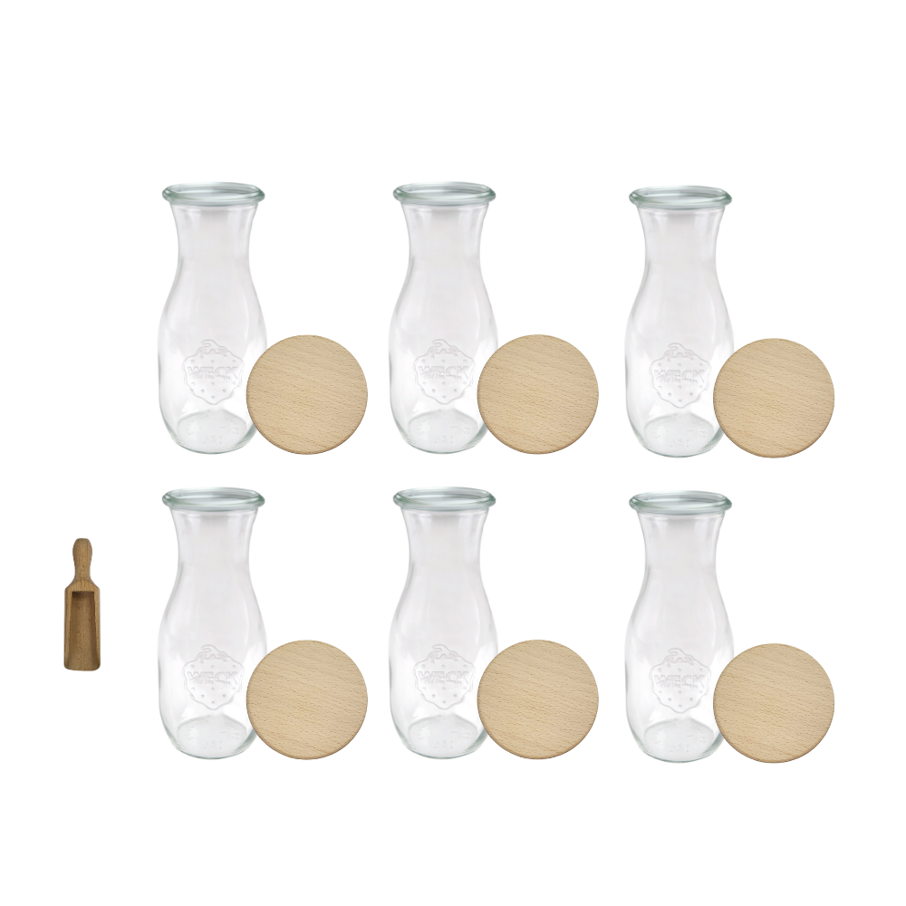 Karafki 1062ml Weck 1L wieka drewno 6szt miarka do wody wina soku