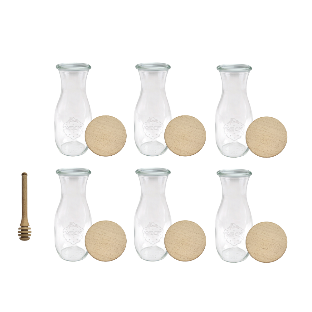 Karafki 1062ml Weck 1L szczelne drewniane wieka 6szt nabierak