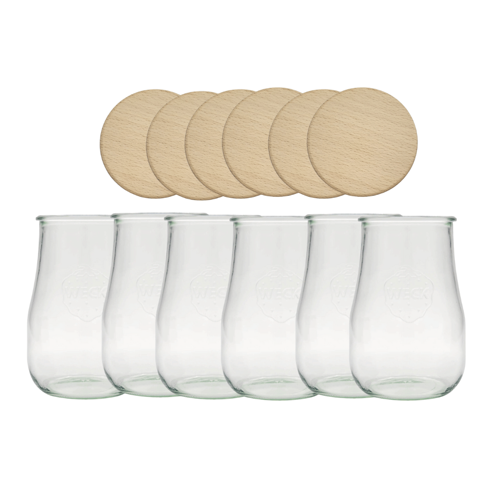 Słoiki Weck 1,75l 1750 ml wazon TULIP żaroodporne drewniane wieka 6szt słój