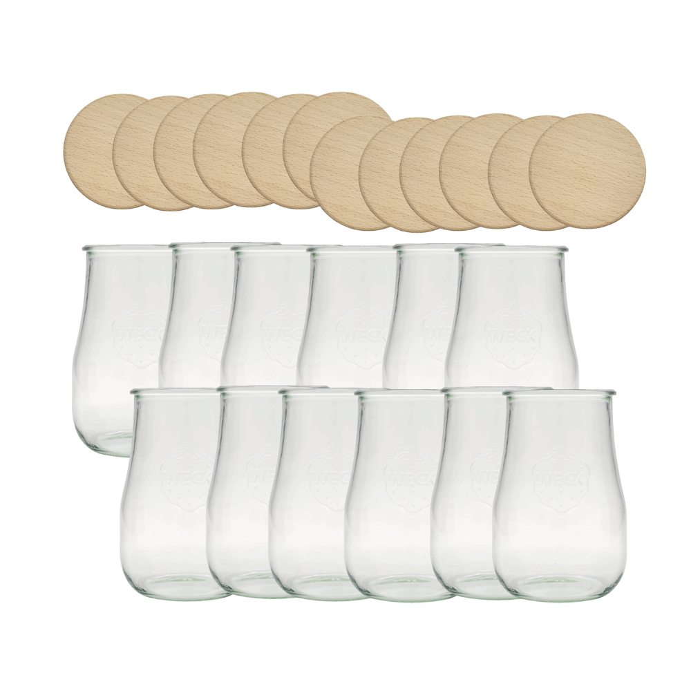 Słoiki Weck 1750ml 1,75l wazon TULIP żaroodporne drewniane wieka 12szt słój