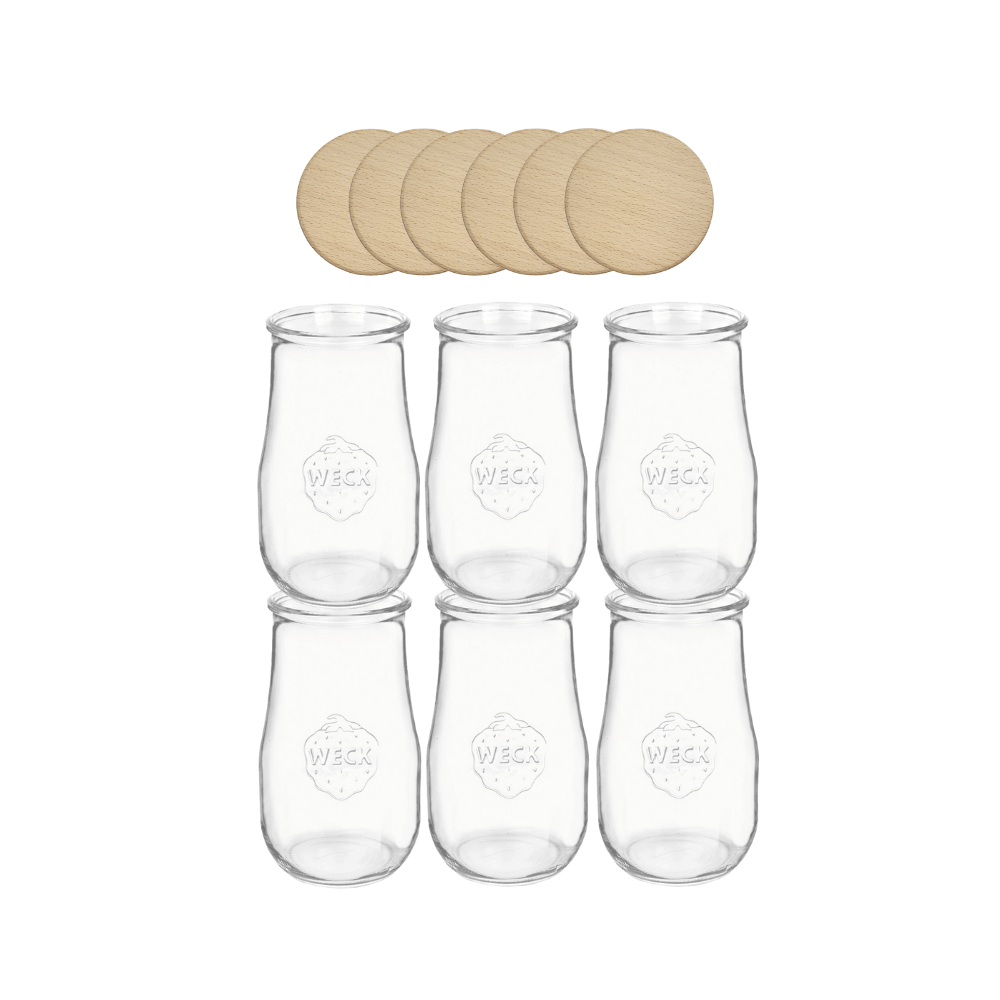 Słoiki Weck 2700ml 2,7l wazon TULIP żaroodporne drewniane wieka 6szt weki