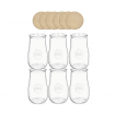 Słoiki Weck 2700ml 2,7l wazon TULIP żaroodporne drewniane wieka 6szt weki