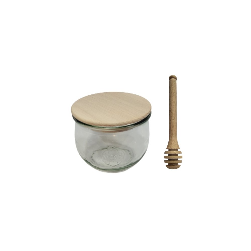 Słoik Weck 580ml 0,5L TULIP żaroodporny drewniane wieko 1kpl nabierak