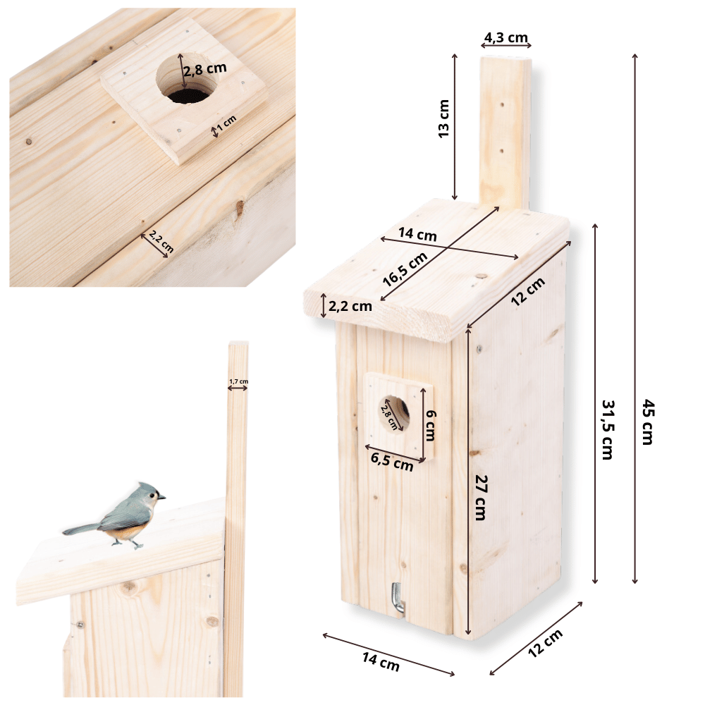 Budka lęgowa dla ptaków domek domki budki hotel SIKORKA wlot 2,8 cm ECO