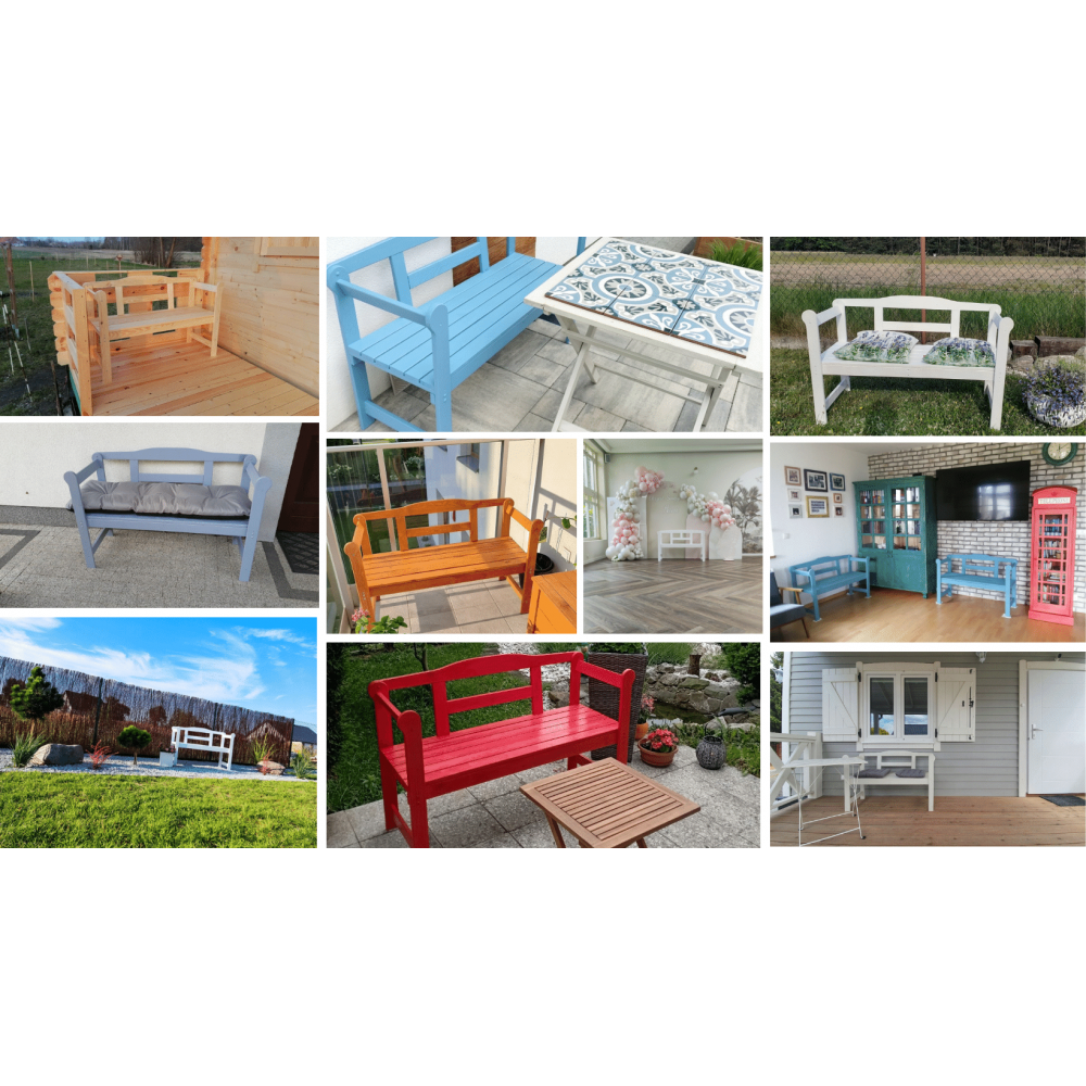 Ławka ogrodowa drewniana z pokrowcem CZARNYM dwuosobowa SOLIDNA EKO