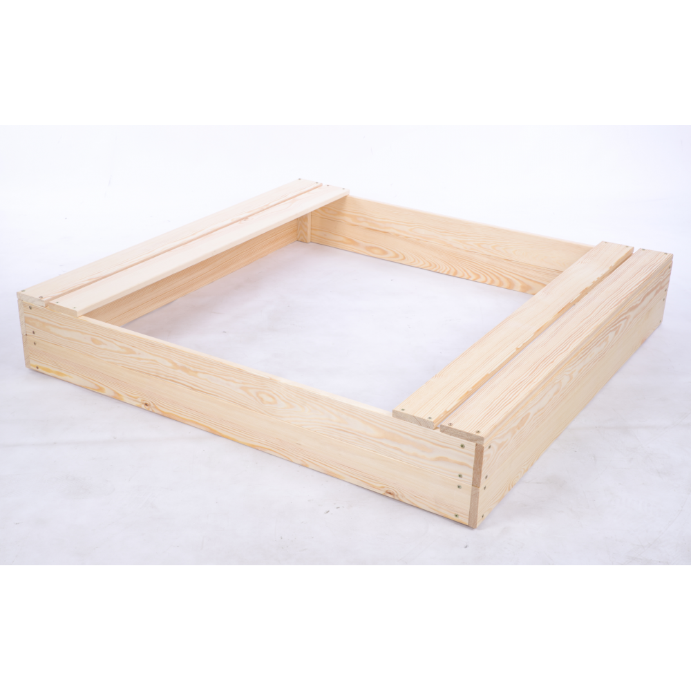 Piaskownica drewniana 120x120 z ławeczkami AGROWŁÓKNINA eko drewno