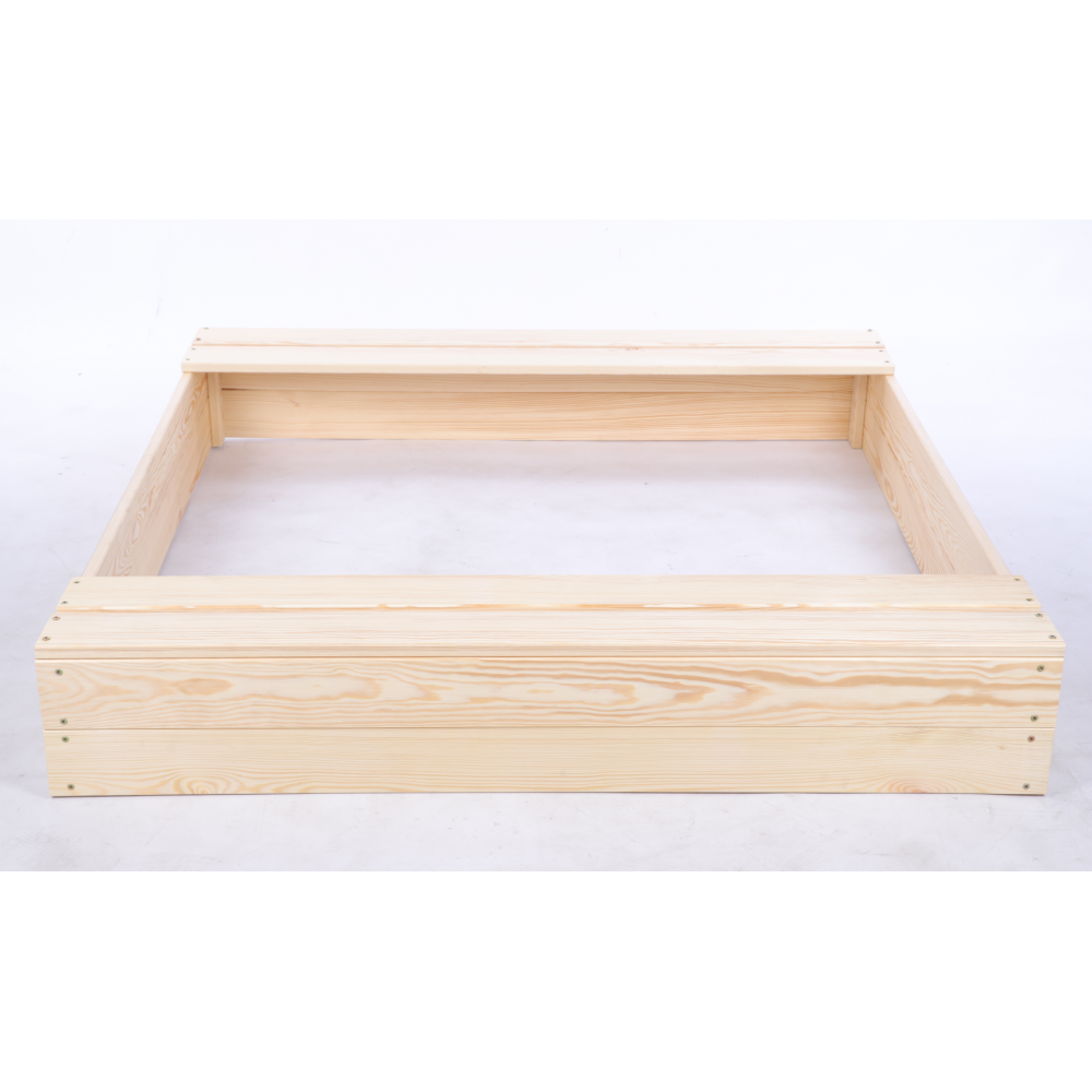 Piaskownica drewniana 120x120 z ławeczkami AGROWŁÓKNINA eko drewno