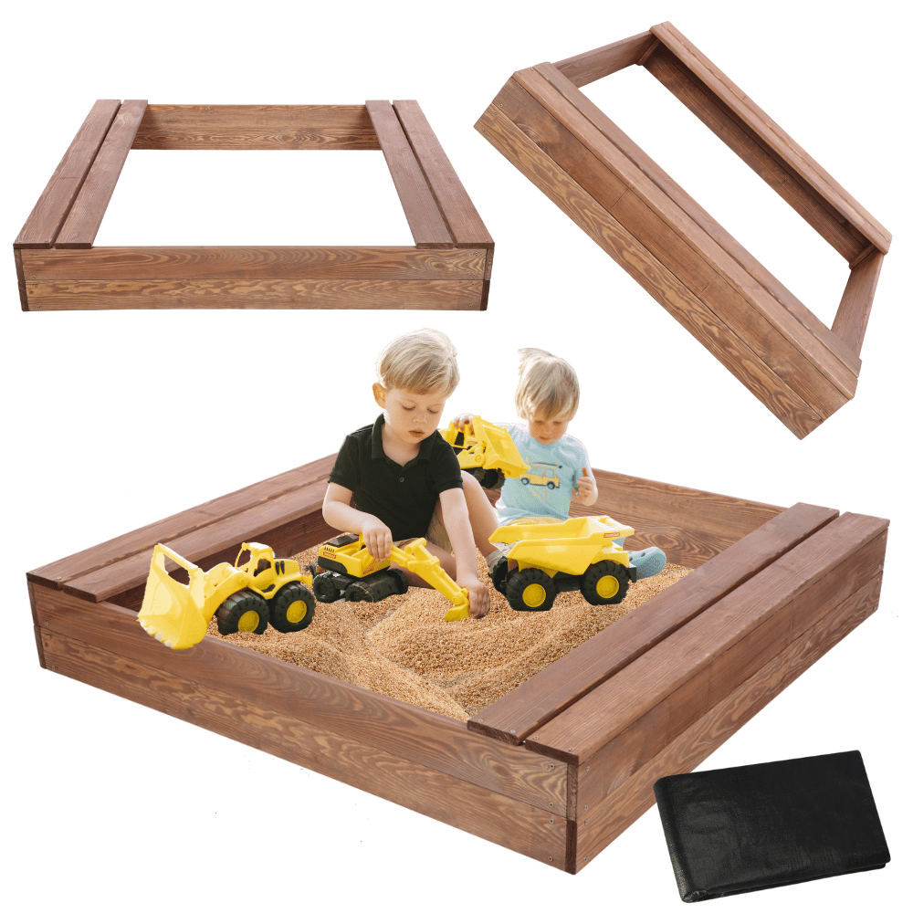 Piaskownica impregnowana 120x120 z ławeczkami AGROWŁÓKNINA eko drewno