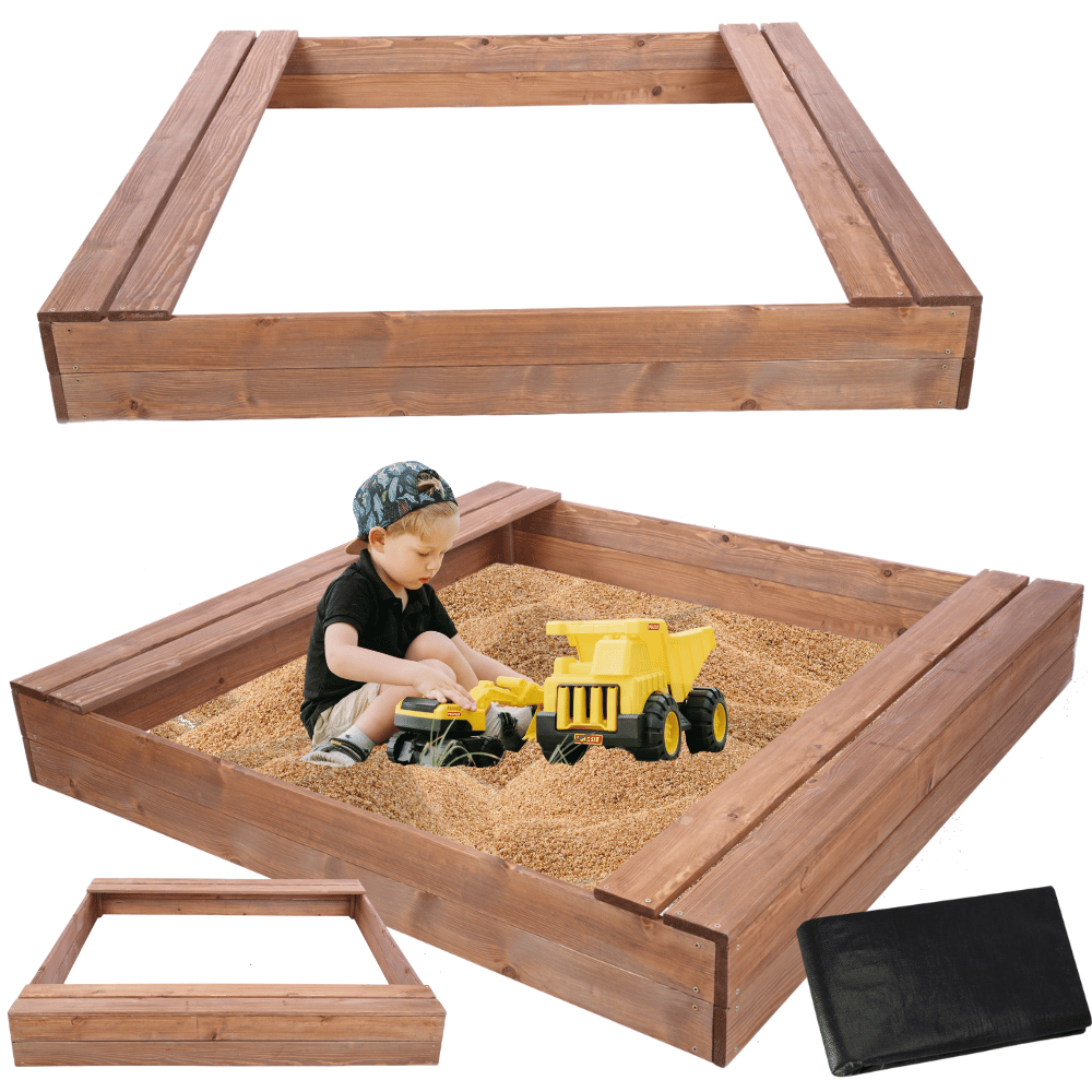 Piaskownica impregnowana 140x140 z ławeczkami AGROWŁÓKNINA eko drewno